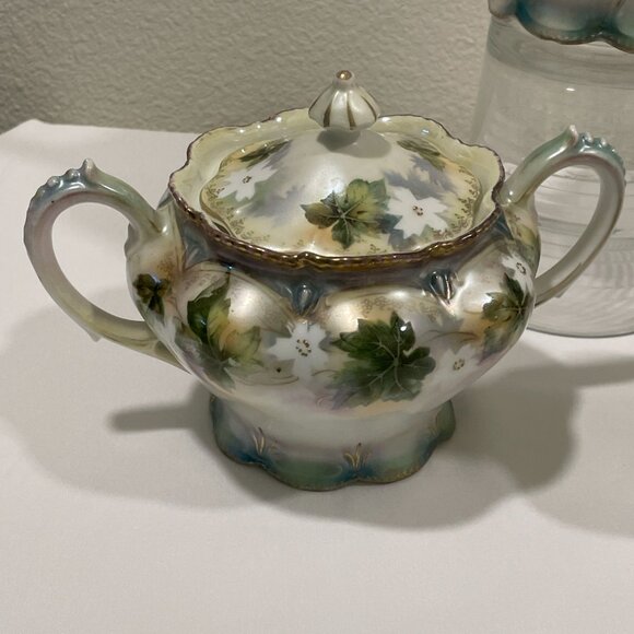 RS PRUSSIA Genuine Vintage Tea Set of 3, Ivory/Green/Gold/Rose Ivy & Floral - Picture 2 of 16